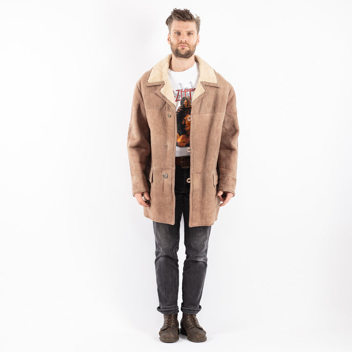 Vintage 70's Men Sheepskin Coat in Beige