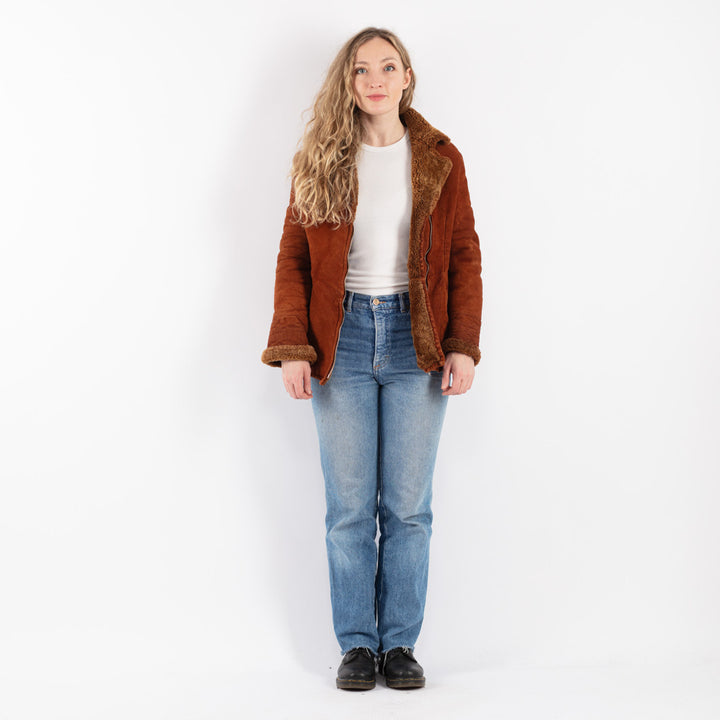 Vintage 90's Women Sheepskin Jacket in BrownV9091