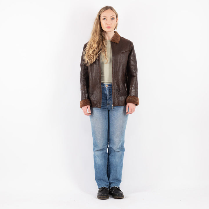 Vintage 90's Women Sheepskin Jacket in Brown