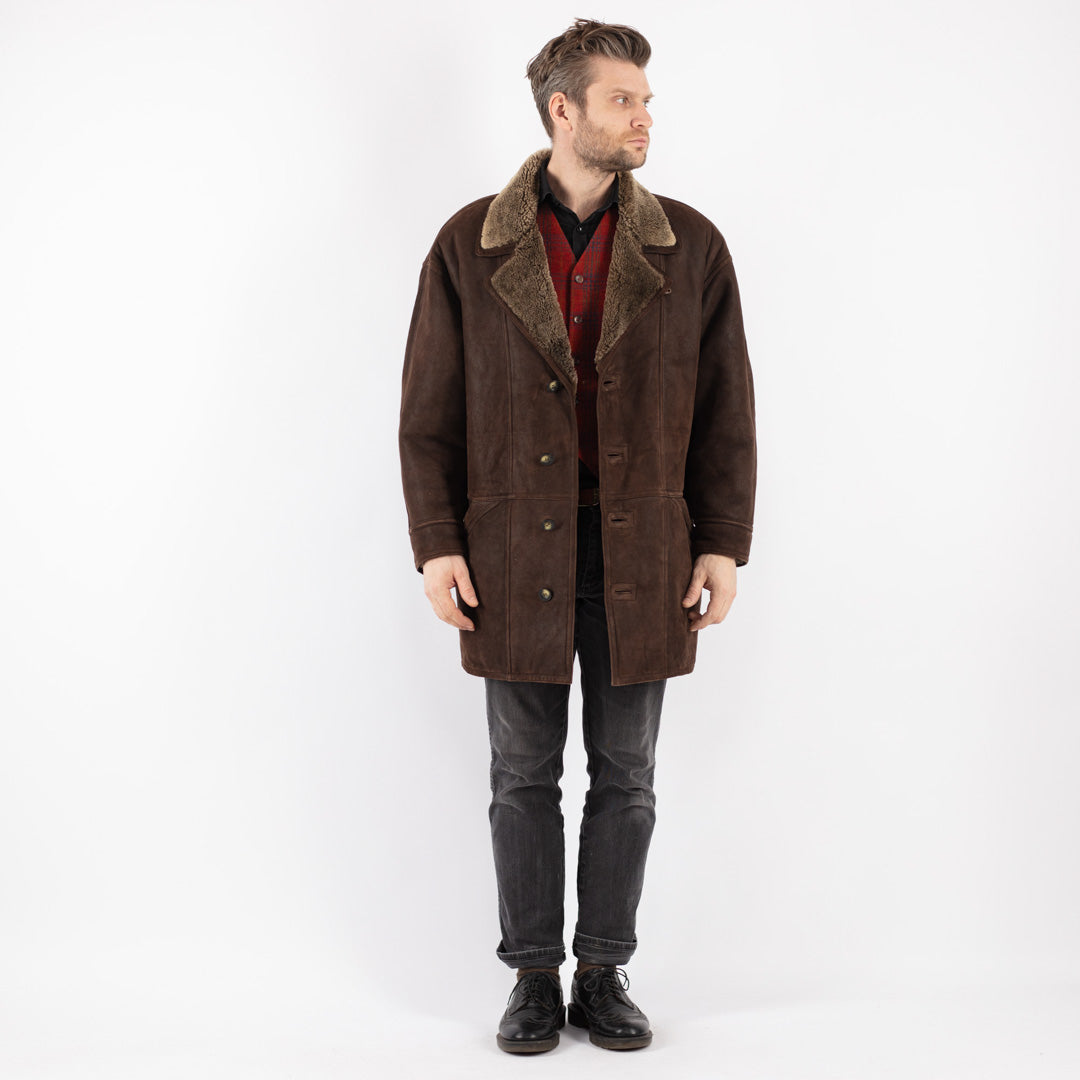 Vintage 90's Men Sheepskin Coat in Brown