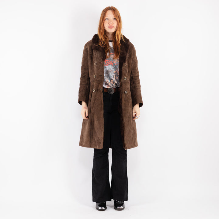 Vintage 70's Women Sheepskin Coat in Brown