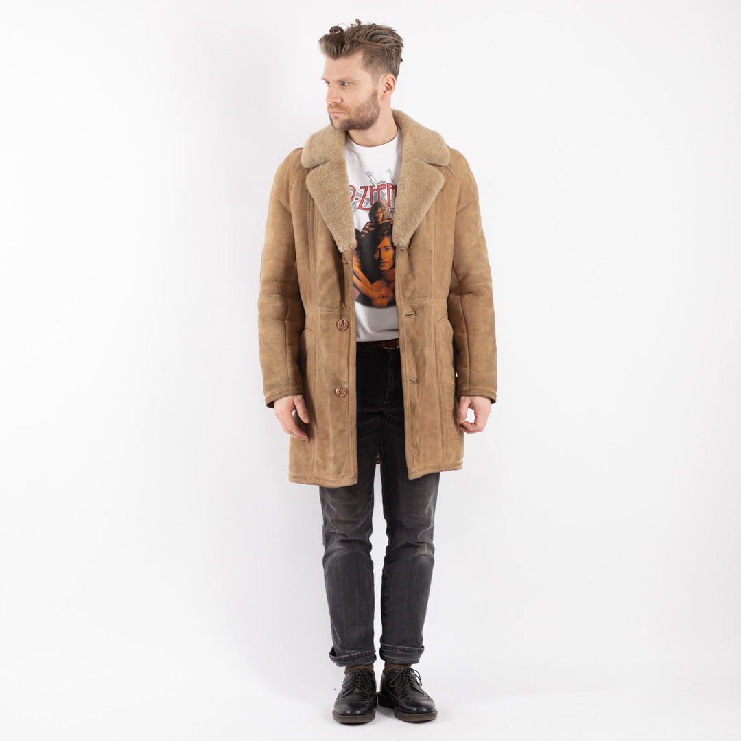 Vintage 70's Men Sheepskin Coat in Beige