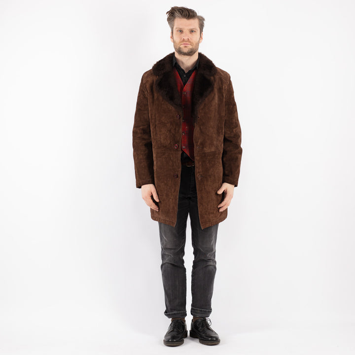 Vintage 70's Men Suede Sherpa Coat in Brown