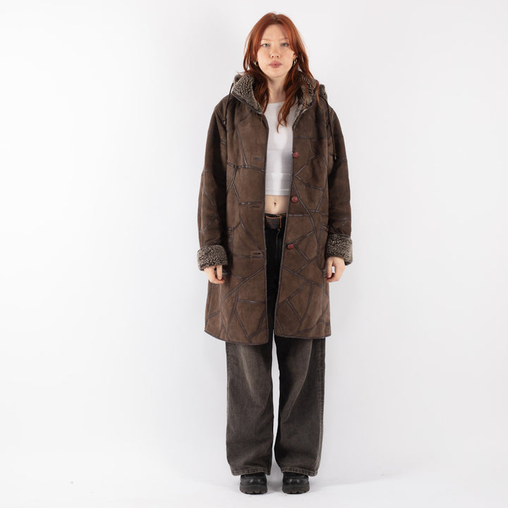 Vintage 90's Women Sheepskin Coat in Brown