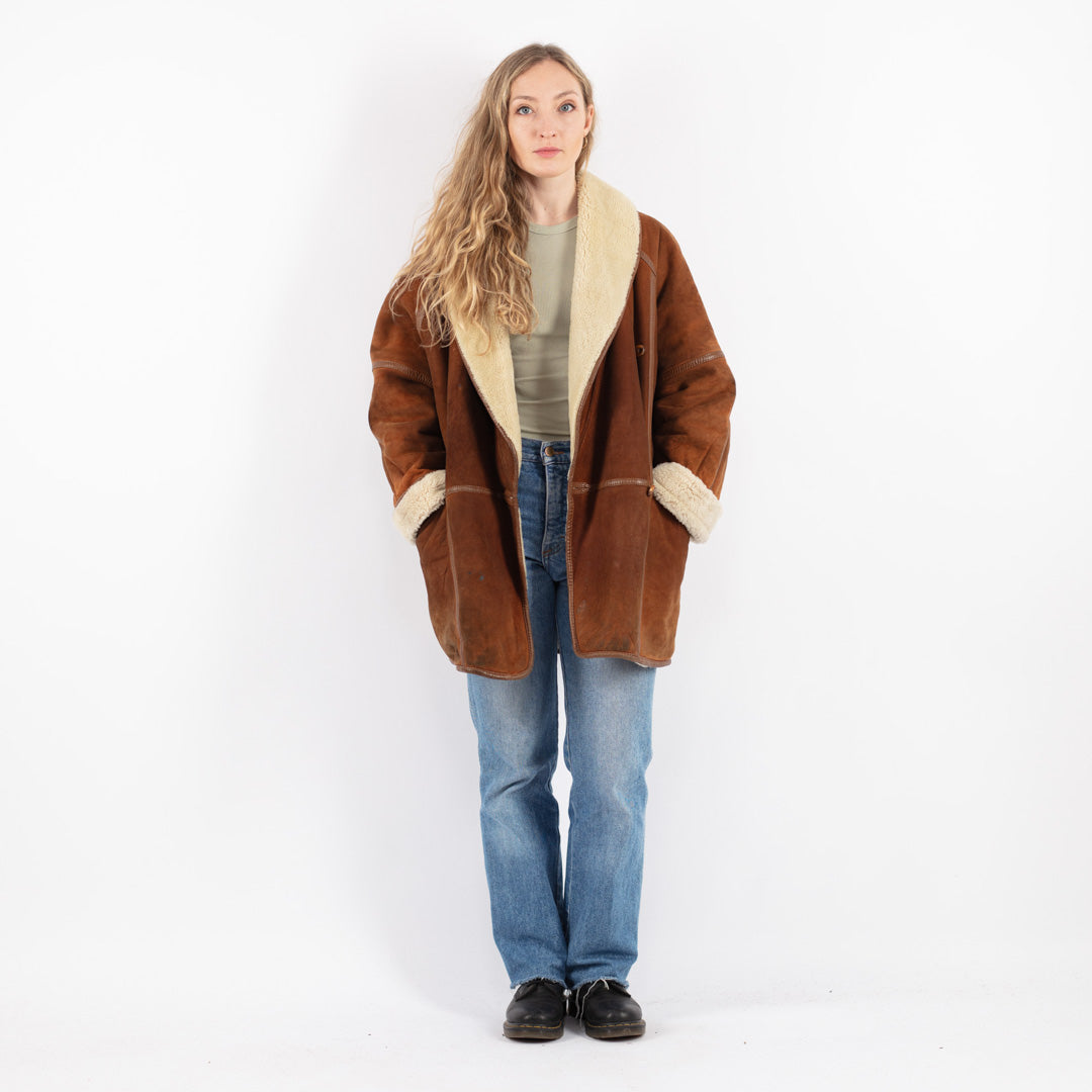 Vintage 80's Women Sheepskin Coat in Brown