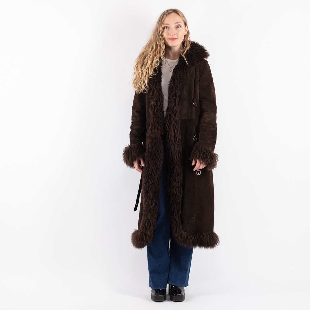 Vintage 70's Women Suede Sherpa Coat in Brown