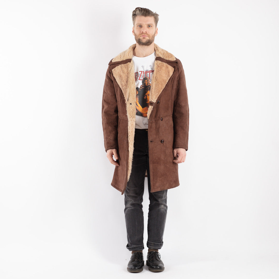 Vintage 70's Men Sheepskin Coat in Brown