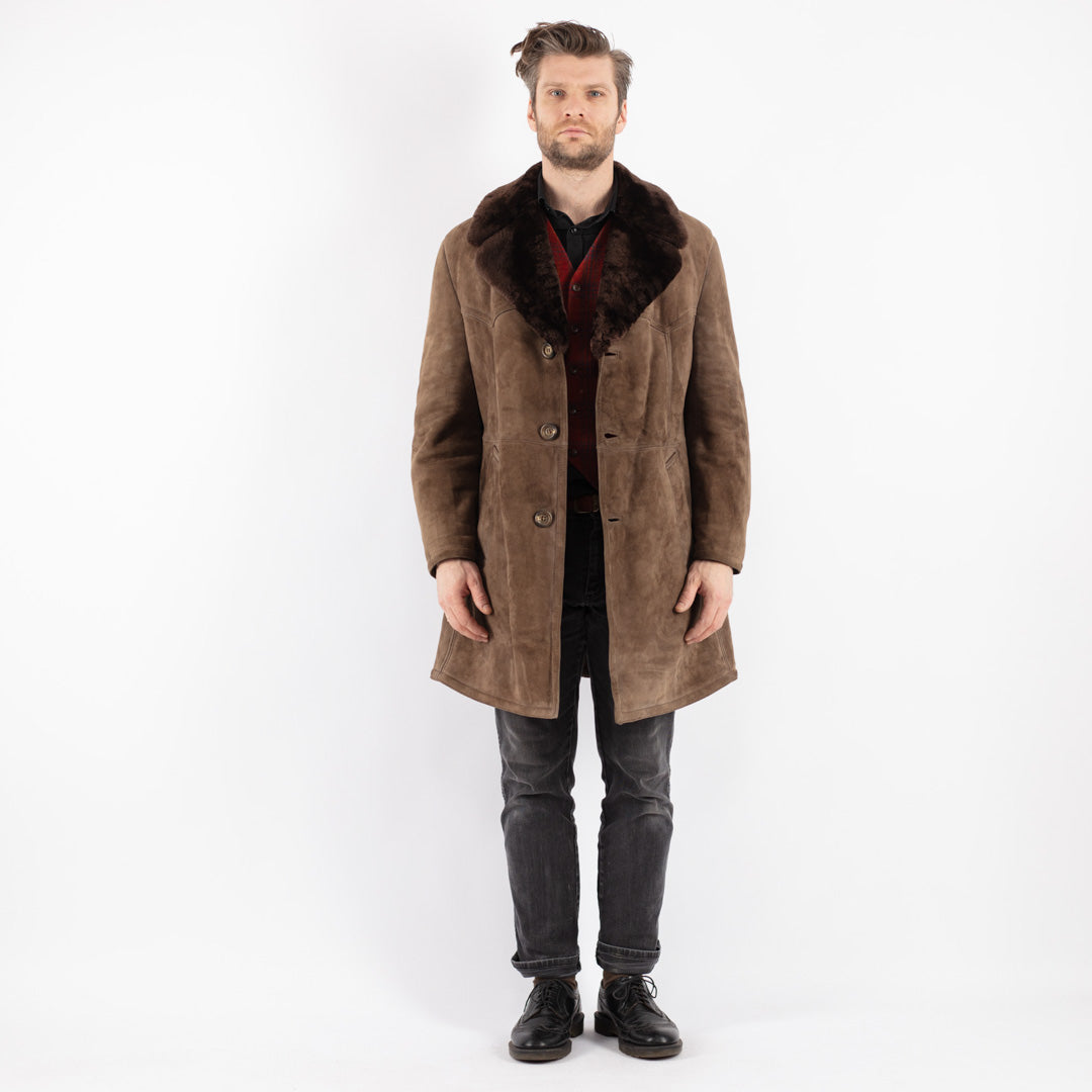 Vintage 70's Men Sheepskin Coat in Brown