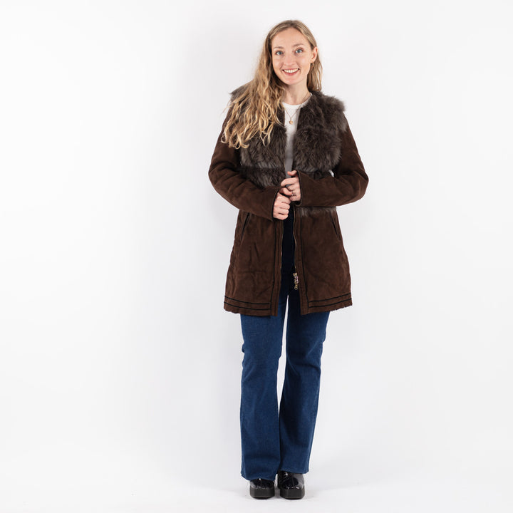 Vintage 00's Women Sheepskin Coat in Brown