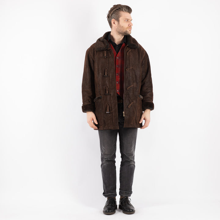 Vintage 90's Men Suede Sherpa Coat in Brown