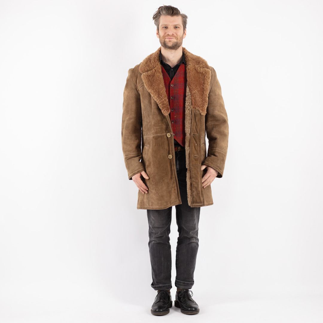 Vintage 70's Men Sheepskin Coat in Beige