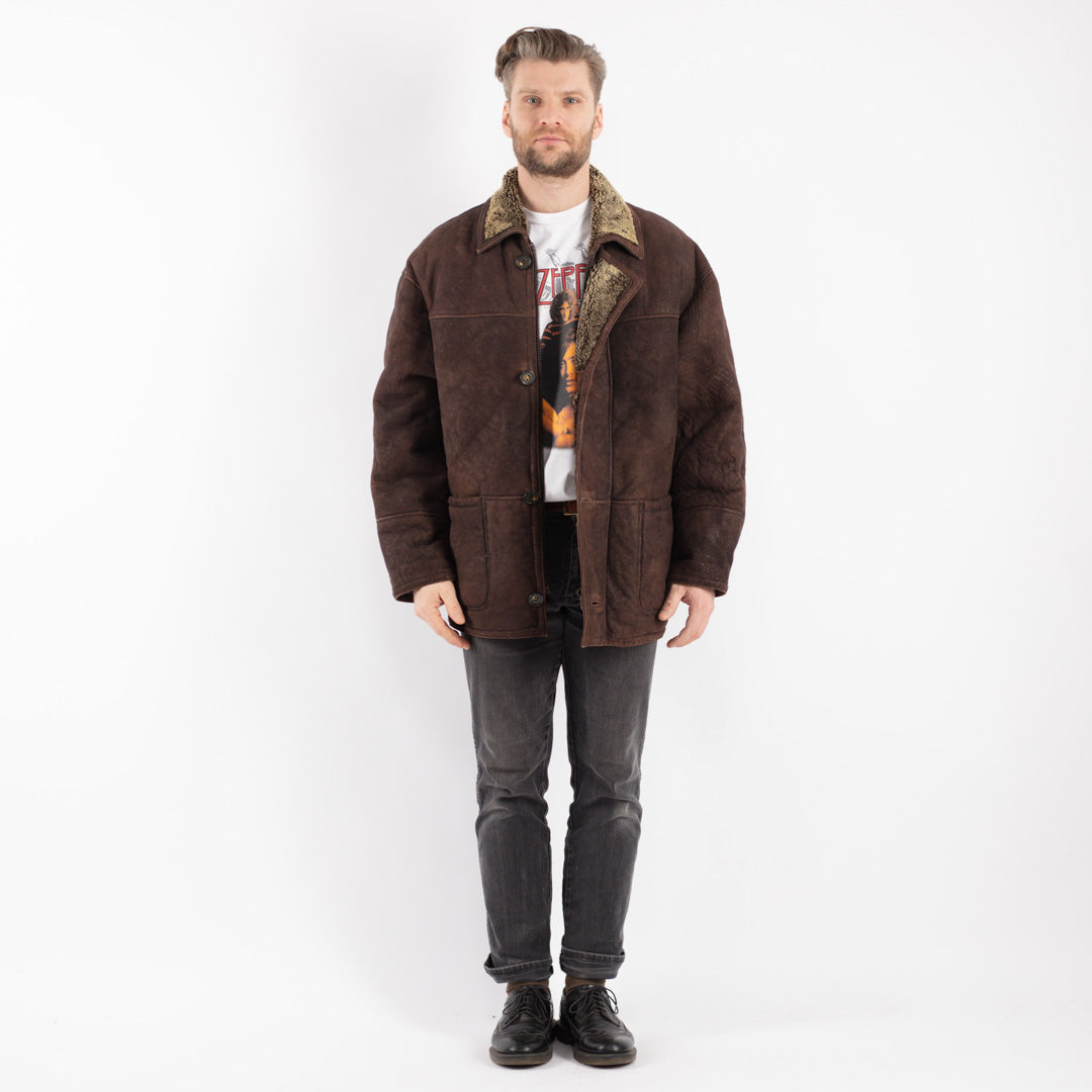 Vintage 80's Men Sheepskin Coat in Brown