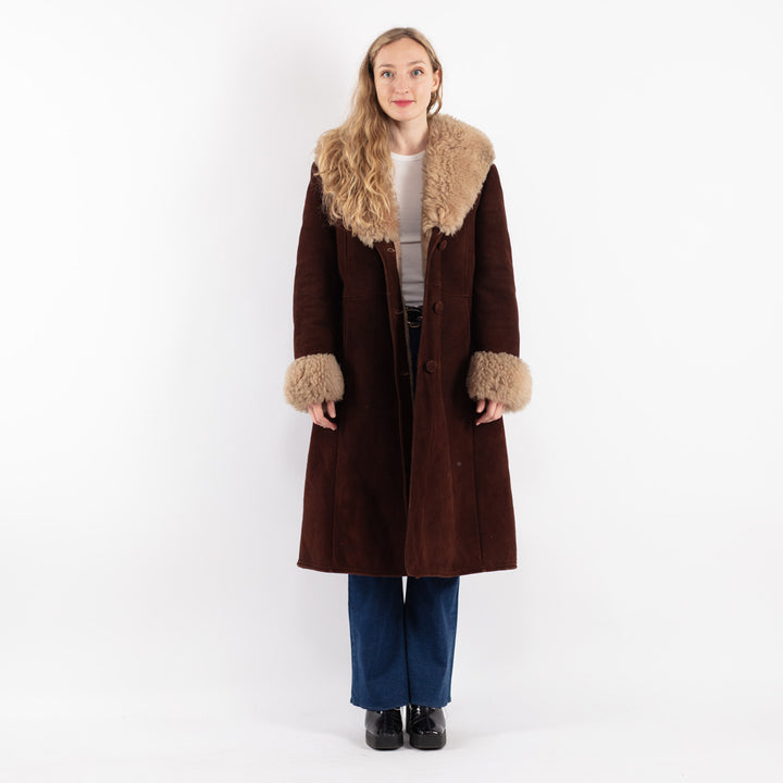 Vintage 70's Women Sheepskin Coat in Brown