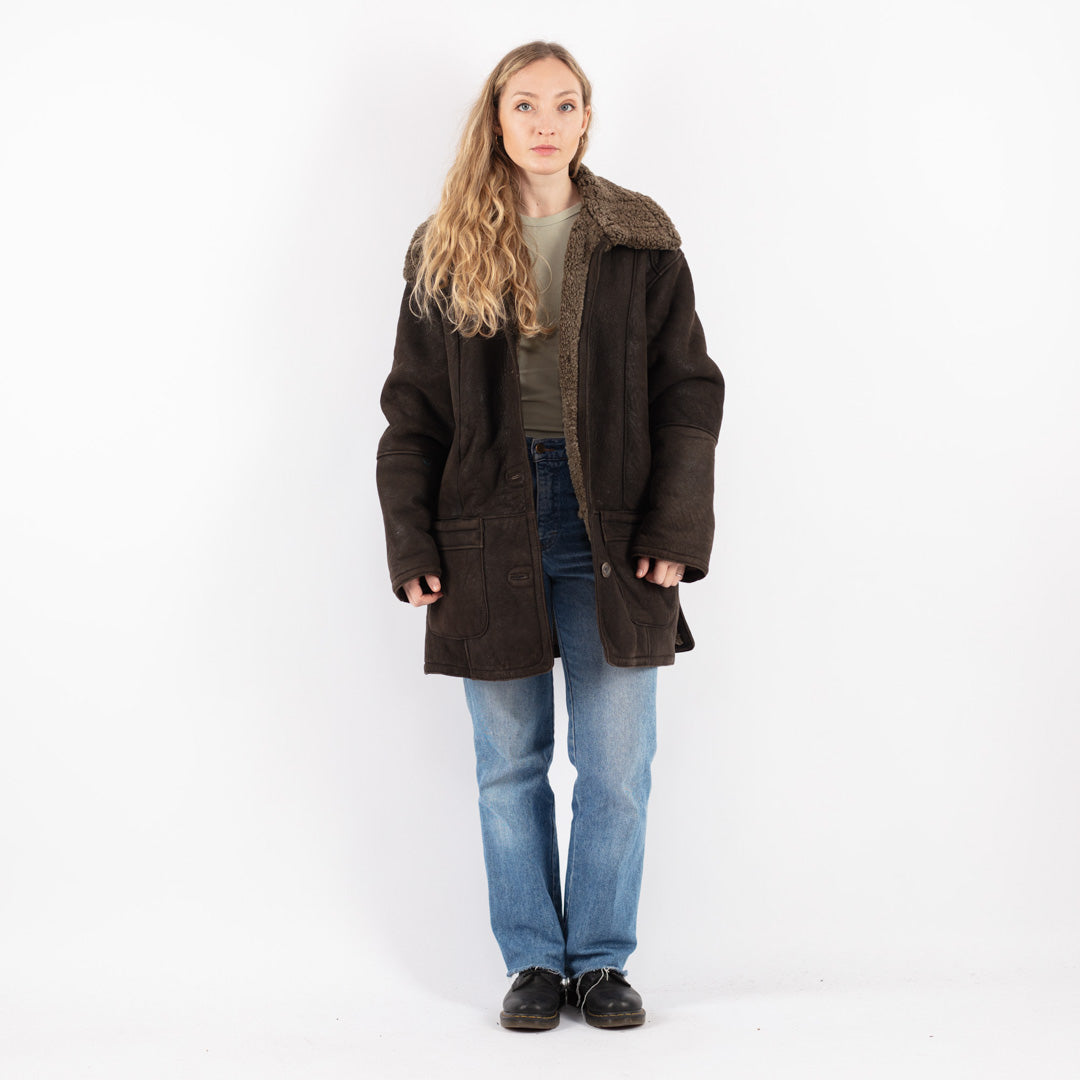 Vintage 90's Women Sheepskin Coat in Brown