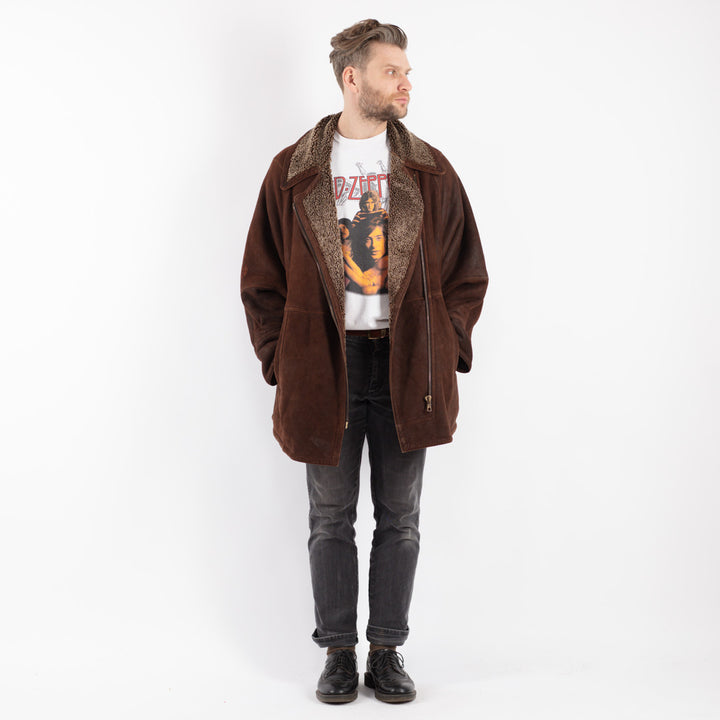 Vintage 90's Men Sheepskin Coat in Brown