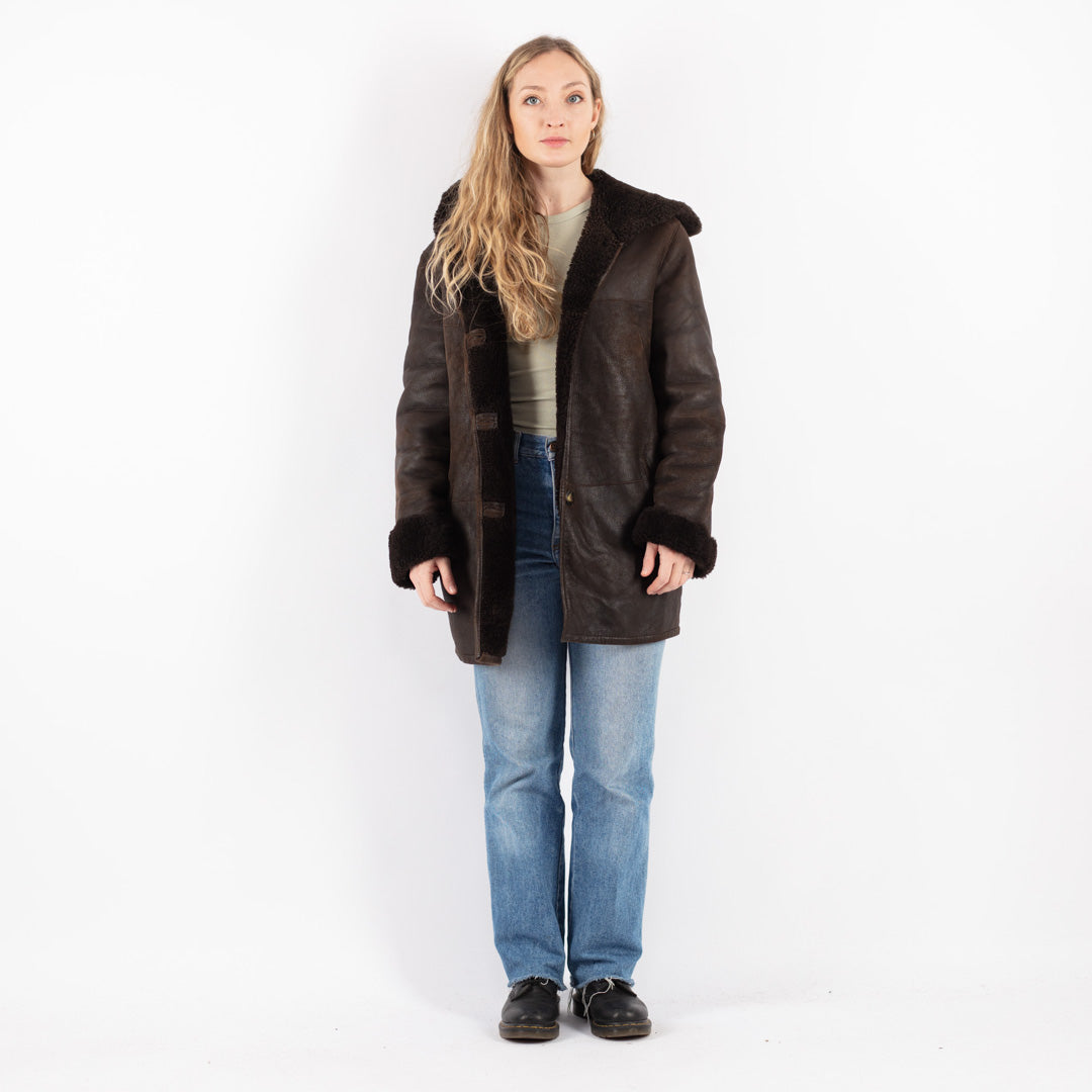 Vintage 80's Women Sheepskin Coat in Brown