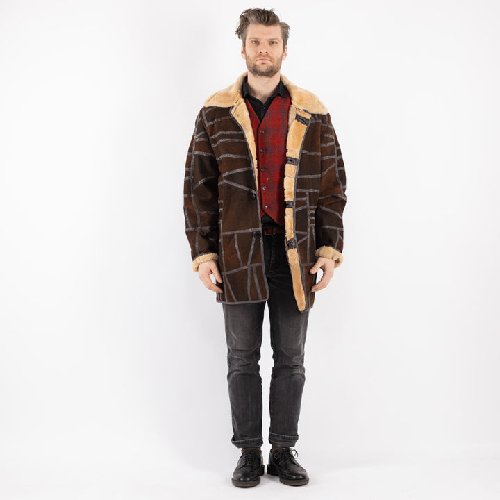 Vintage 90's Men Sheepskin Coat in Brown