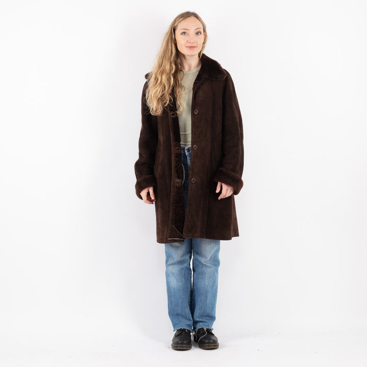 Vintage 90's Women Sheepskin Coat in Brown