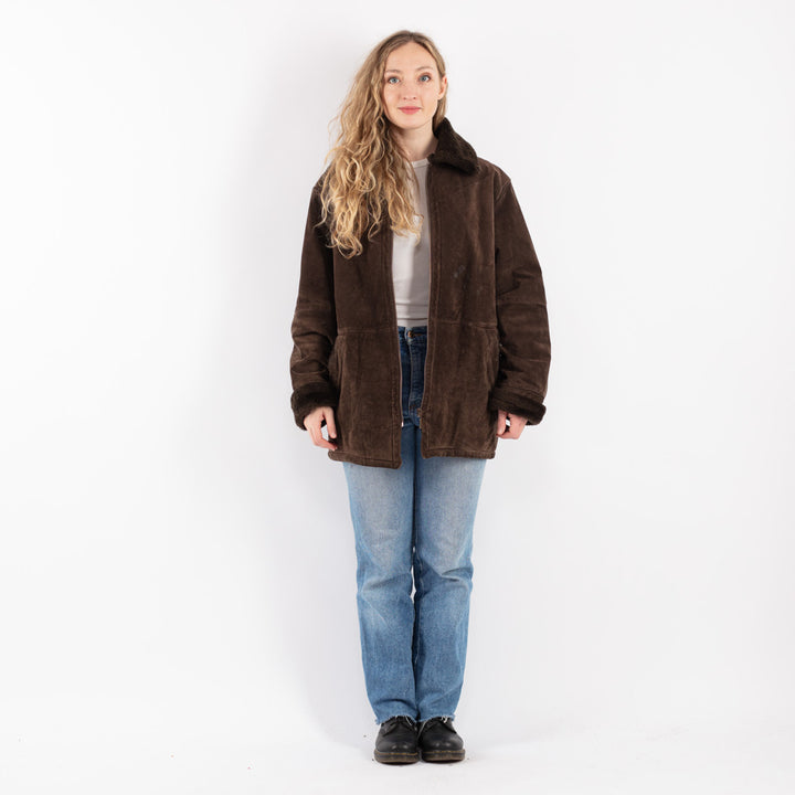 Vintage 90's Women Suede Sherpa Coat in BrownV9100