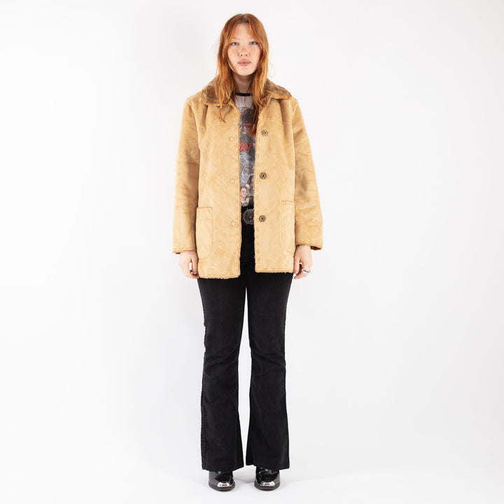 Vintage 90's Women Sherpa Coat in Beige