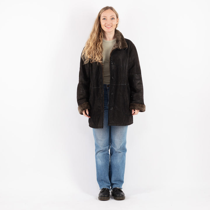 Vintage 90's Women Suede Sherpa Coat in Brown