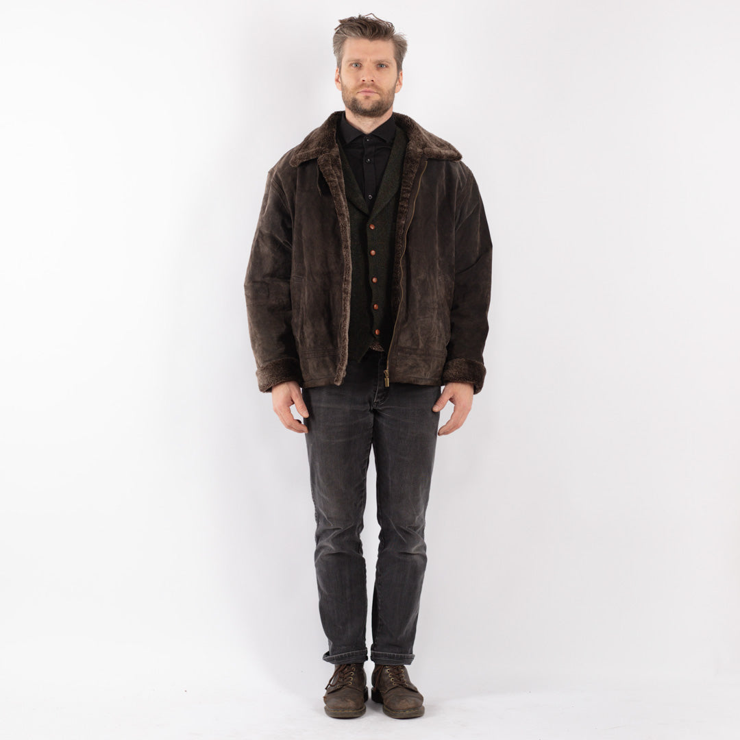 Vintage 90's Men Suede Sherpa Jacket in Brown