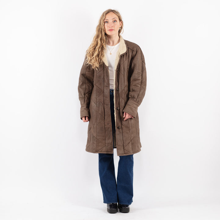 Vintage 80's Women Sheepskin Coat in Brown