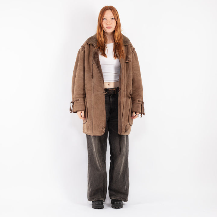 Vintage 90's Women Sheepskin Coat in Brown