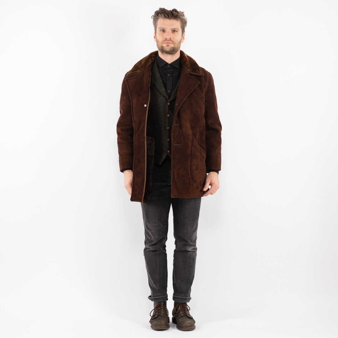 Vintage 70's Men Sheepskin Coat in Brown