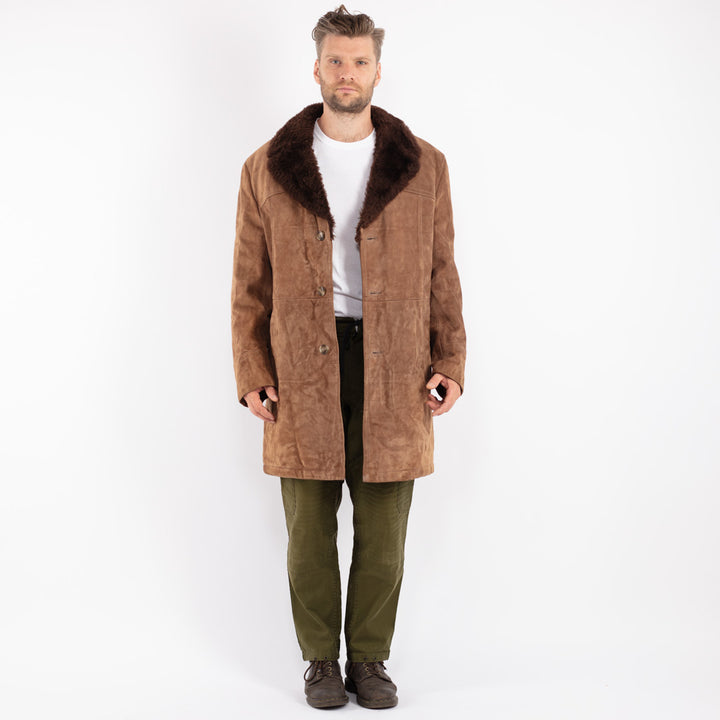 Vintage 70's Men Suede Sherpa Coat in Beige