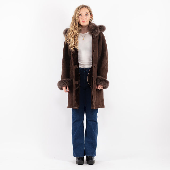 Vintage 90's Women Sheepskin Coat in Brown
