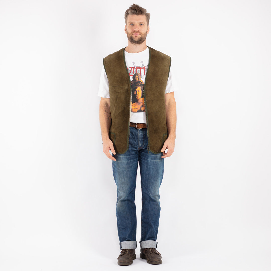 Vintage 70's Men Sheepskin Vest in Green