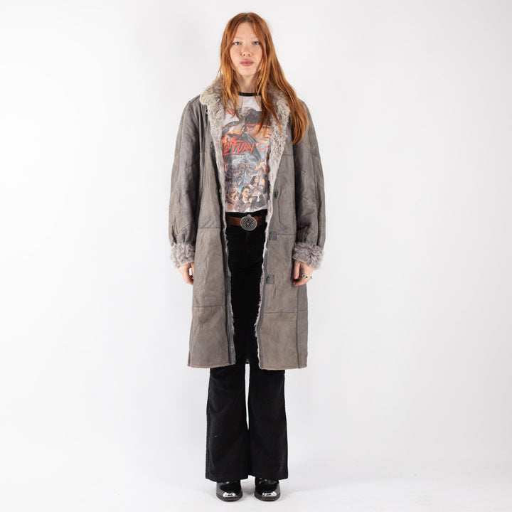 Vintage 70's Women Sheepskin Coat in Gray