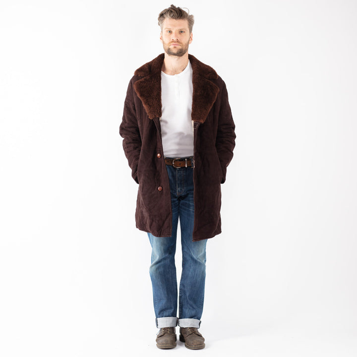 Vintage 70's Men Sheepskin Coat in Brown