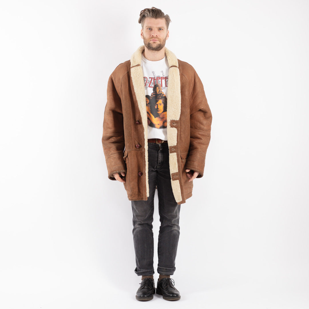 Vintage 80's Men Sheepskin Coat in Brown