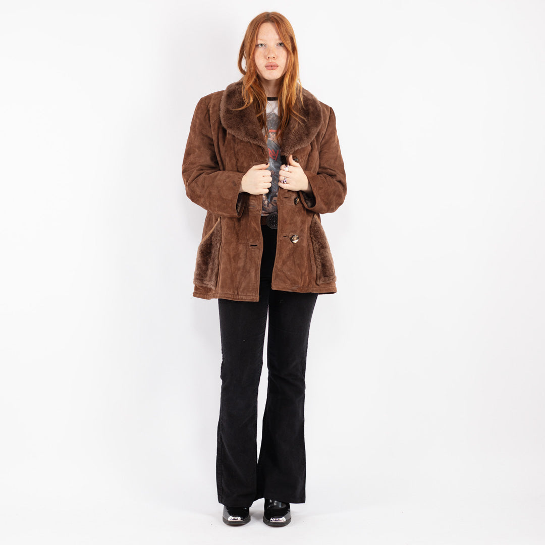 Vintage 70's Women Suede Sherpa Coat in Brown