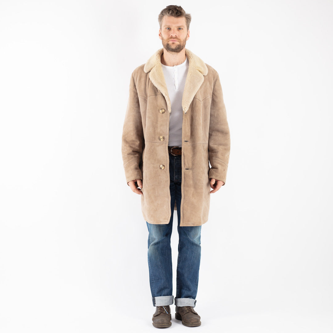 Vintage 70's Men Sheepskin Coat in Beige