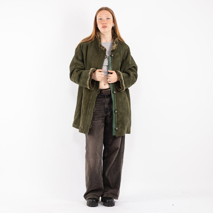 Vintage 80's Women Shearling Coat in Green