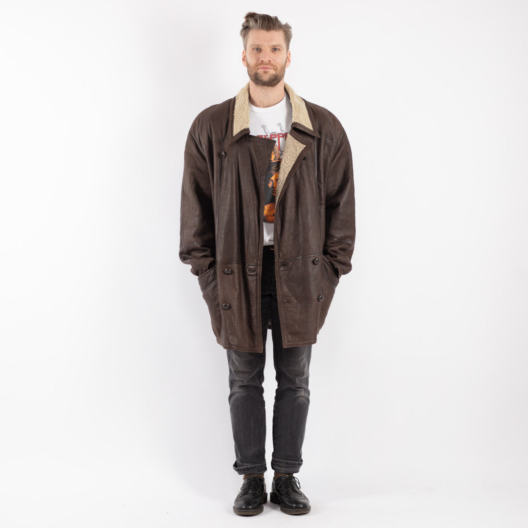 Vintage 90's Men Sheepskin Coat in Brown