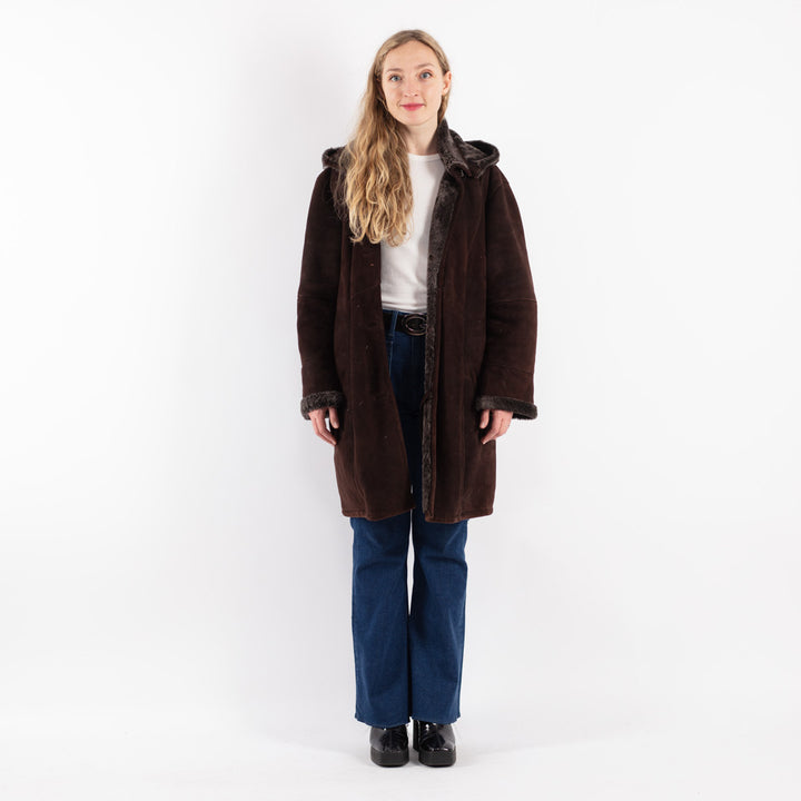 Vintage 90's Women Sheepskin Coat in Brown