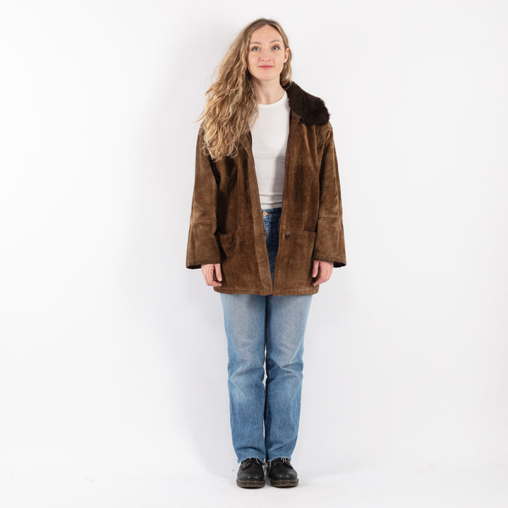 Vintage 70's Women Suede Sherpa Jacket in Beige