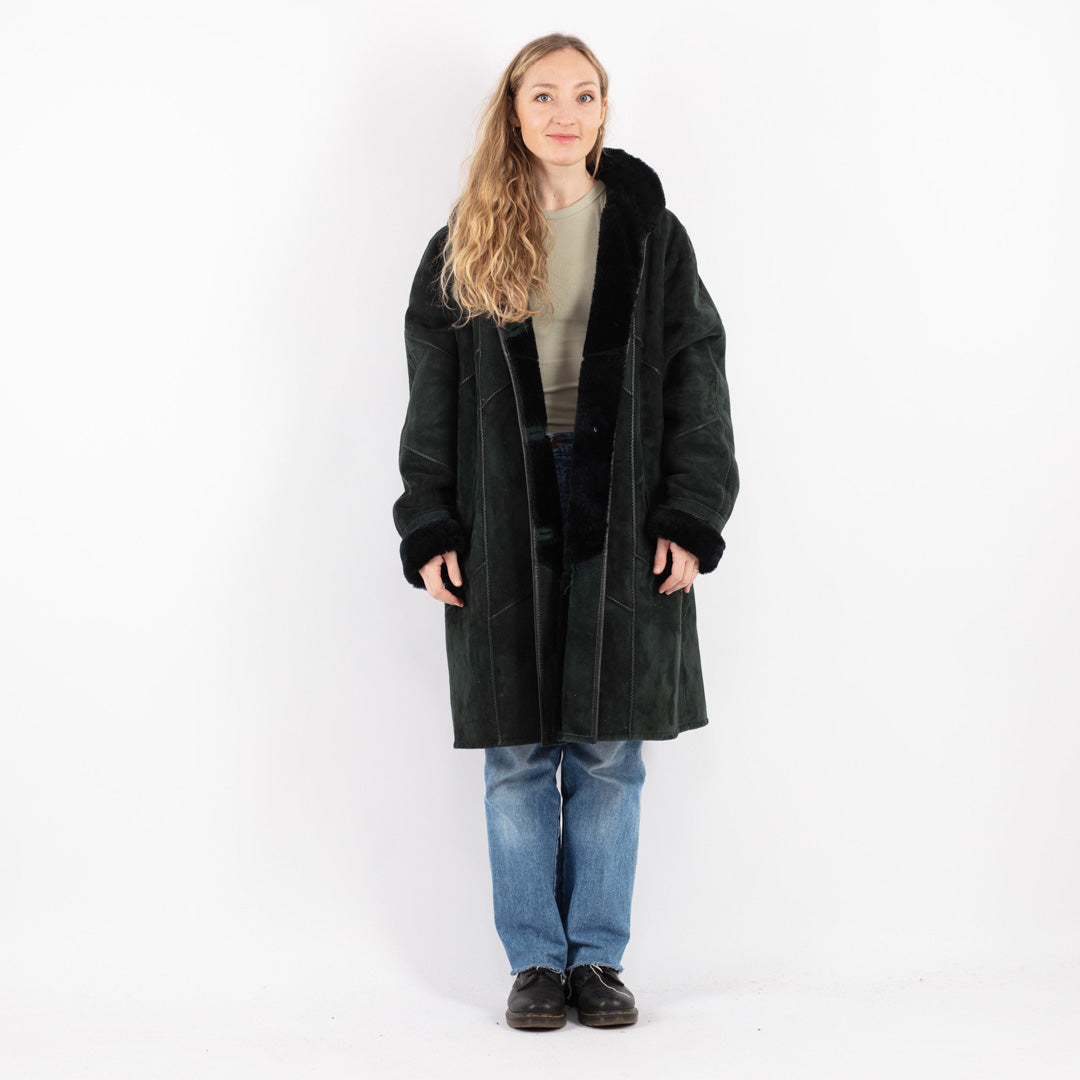 Vintage 80's Women Sheepskin Coat in Green