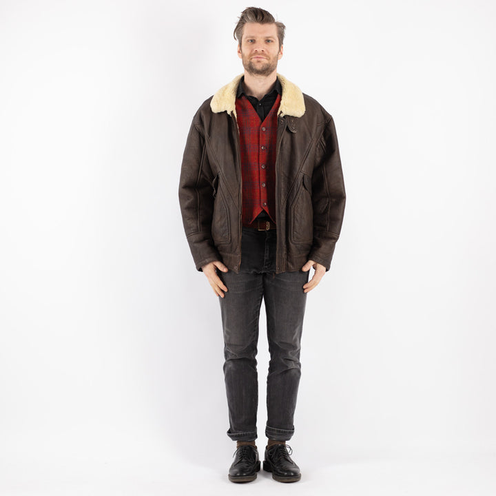 Vintage 80's Men Sheepskin Jacket in Brown