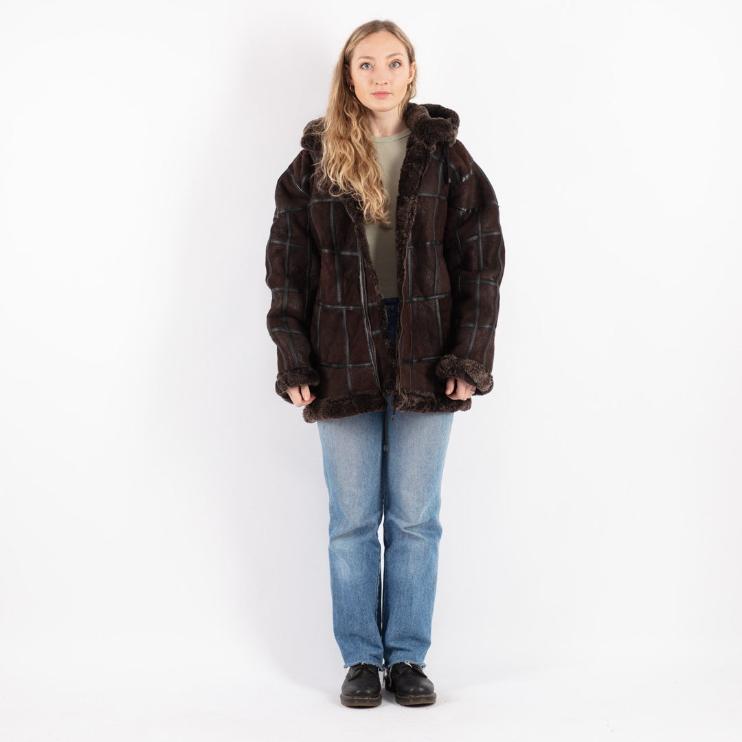 Vintage 90's Women Sheepskin Coat in Brown