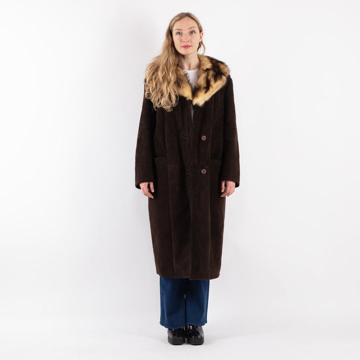Vintage 70's Women Sheepskin Coat in Brown