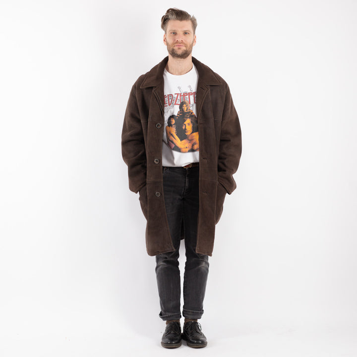 Vintage 90's Men Sheepskin Coat in Brown