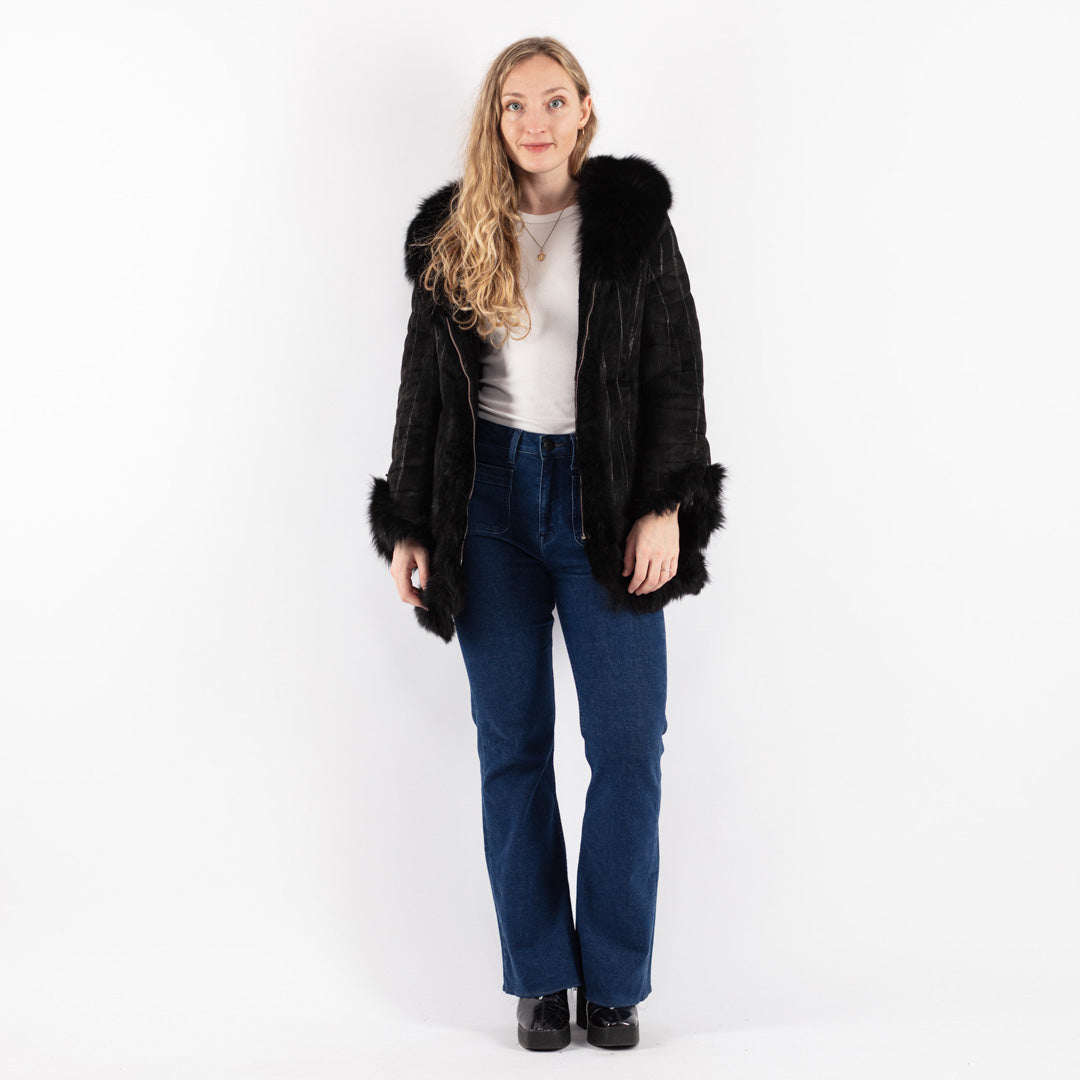 Vintage 00's Women Suede Sherpa Coat in Black