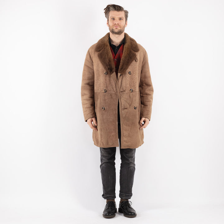 Vintage 70's Men Sheepskin Coat in Beige
