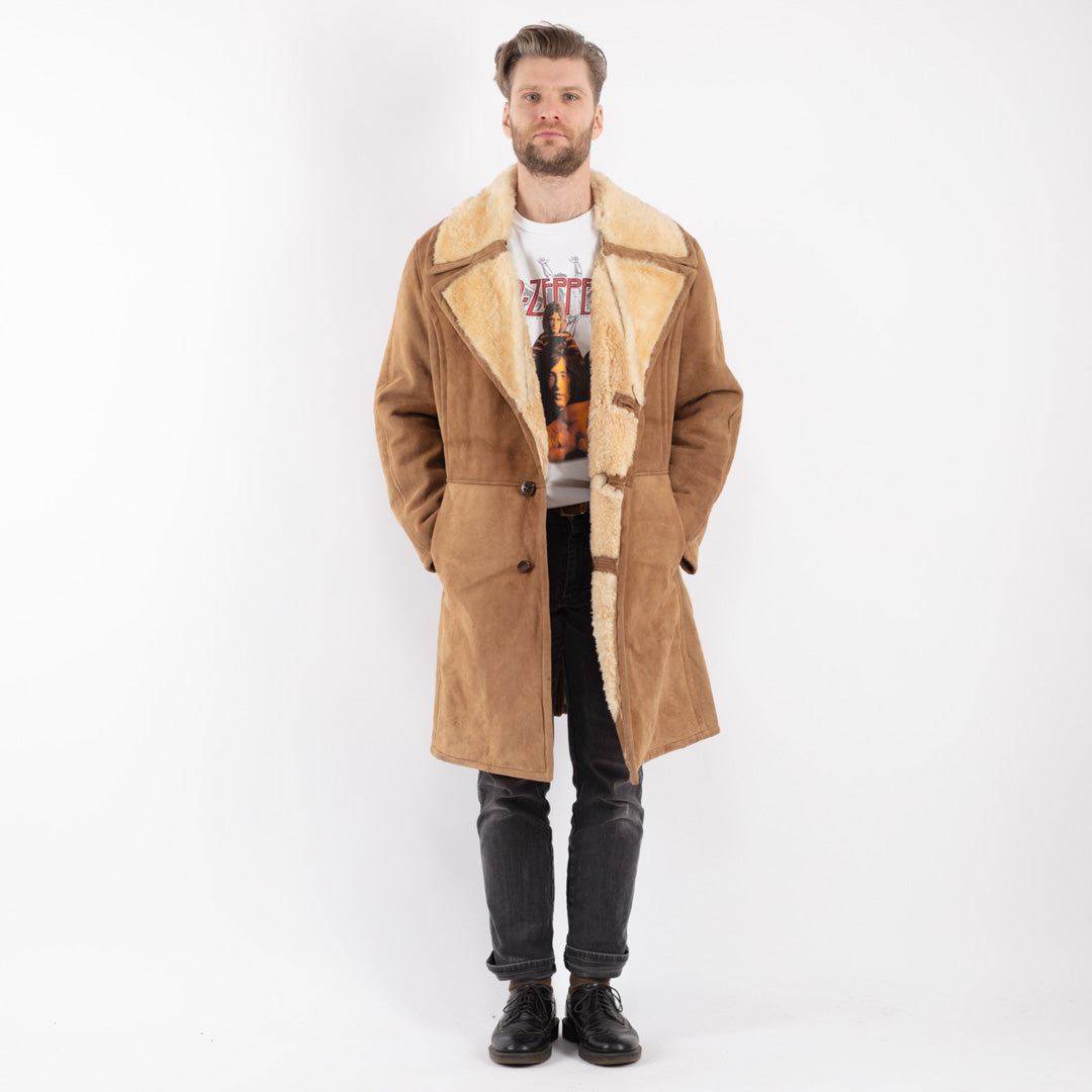 Vintage 70's Men Sheepskin Coat in Beige