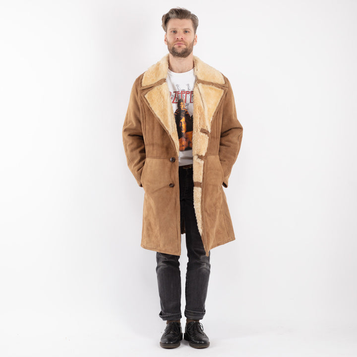 Vintage 70's Men Sheepskin Coat in Beige